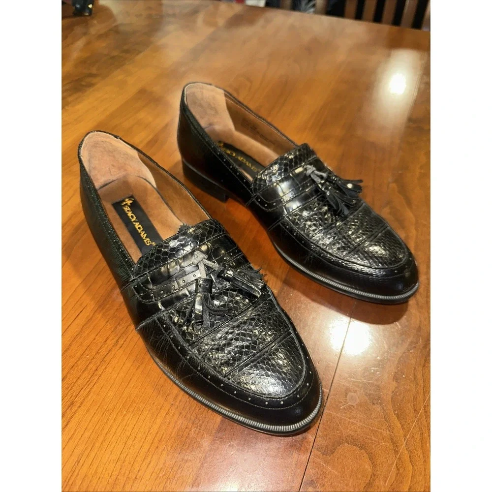 🌟Rare Stacy Adams Genuine Snake Skin & Leather Men's Dress Shoes Black Size 8.5